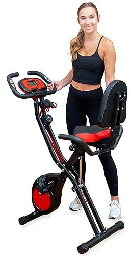 YYFITT 2-in-1 Foldable Exercise Bike w/Luminous Display, Fully Adjustable Indoor Stationary Bike w/ 16 Level Resistance, Hand Workout Bands, Wider Seat, Bigger Backpad and Phone Holder [2025 Version]