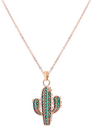 Ouran Kaktus Anhänger Halskette für Frauen, Roségold und Versilbert lange Kette Halskette mit Zirkonia Bestes Geschenk für Mutter, Freunde, Kristall Zirkonia, zirkonia