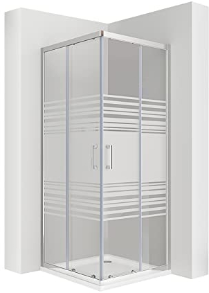 MOG Duschkabine mit Schiebetüren 80x100 cm Höhe: 180 cm Eckdusche mit Rollensystem aus 6mm teilsatiniertem ESG Glas DK77 - alle Grössen
