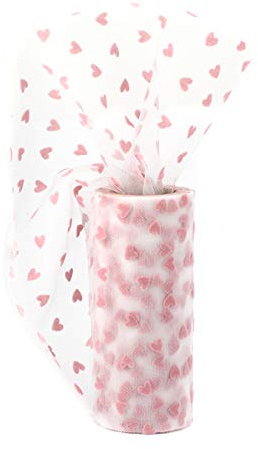 Creativery Tüll Stoff 9m x 15cm Samt Herzen Rolle transparent zum Basteln von Tüllröcken und Kostümen, Farbauswahl:rosa 148