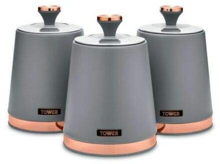 New Tower Grey 3 Set Canisters Tea Coffee & Sugar for Storage