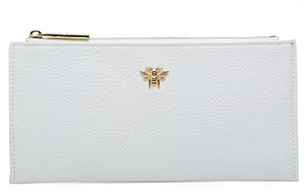 Alice Wheeler Grand porte-monnaie fin en forme d'abeille et bourdon pour cartes, blanc, L, Contemporain
