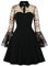 Wellwits Women's Floral Embroidery Mesh Bell Sleeves Gothic Vintage Dress M