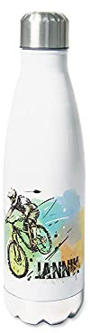 GRAZDesign Trinkflasche Kinder personalisiert Name, Einschulung Geschenk Geschenkideen für Schulanfänger, Wasserflasche für unterwegs | Thermosflasche Junge Edelstahl 500ml Mountain Biker