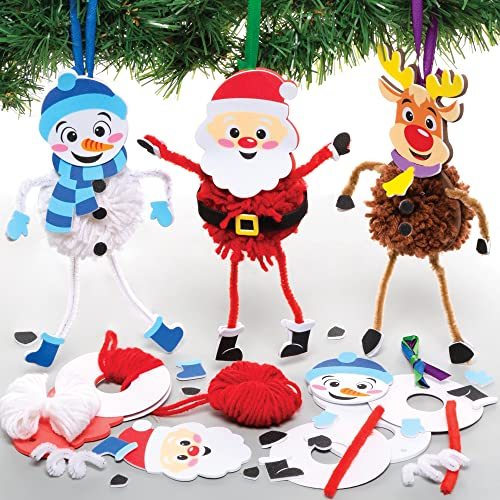 Baker Ross FE987 Weihnachten Pom Pom Bastelset - 3er Pack, Weihnachtsbasteleien, Pom Pom Dekorationen für Kinder zum Basteln, Dekorieren und Ausstellen, kreative Aktivitäten für Kinder