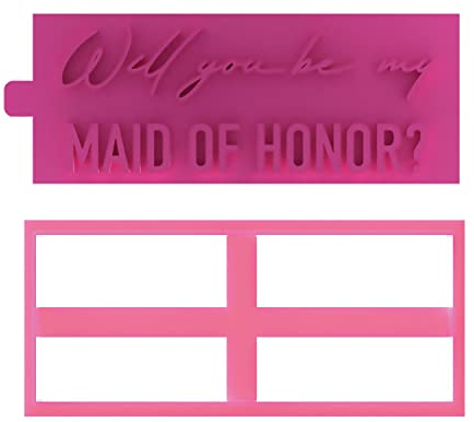 LissieLou Will You Be My Maid of Honor (US Version) Cookie Cutter and Stamp Bridal Party Icing Stamp Fondant Embosser - Pink
