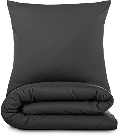 Alreya Renforcé Bettwäsche 155 x 220 cm mit 1 Kissenbezug 80 x 80 cm - 100% Baumwolle mit YKK Reißverschluss, Superweiches Bettbezug, Anthrazit