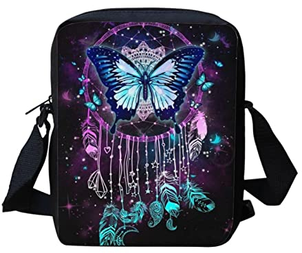 SCRAWLGOD Messenger-Tasche für Damen, Mini-Handtasche, Schultertasche, tägliche Schule, Umhängetasche für Teenager und Mädchen, Dreamcatcher Butterfly, Einheitsgröße