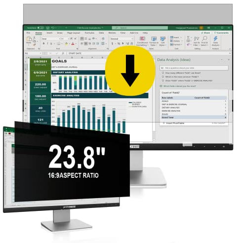 Protescreen 23.8 Inch Computer Privacy Screen Protector - 16:9 Aspect Ratio Monitor, Anti Blue Light Glare Filter, Removable Shield for 23.8'' Screens