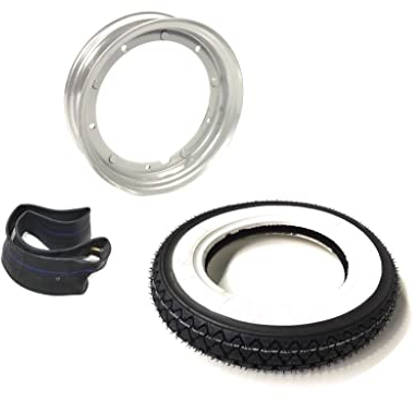 Weißwand Komplettrad 3.00-10 – Reifen, Felge & Schlauch inkl. 90° Ventil, Grau/Silber – Passend für Vespa PK 50, V50, Primavera, ET3