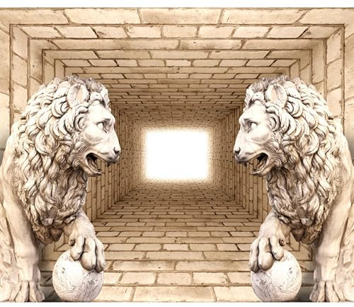murando Fototapete Premium-Vlies 3d Effekt 350x256cm Foto Tapete Schlafzimmer Wohnzimmer Vliestapete XXL Wandtapete Motivtapeten Bildtapete 3d Effekt Wand Dekoration Flur Ziegel Mauer Löwe Tunnel