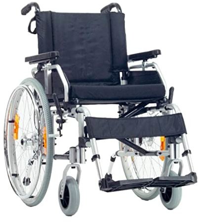 FabaCare Rollstuhl 2920 Moly XL, Leichtgewichtrollstuhl faltbar, Faltrollstuhl mit Steckachsen, Seitenteile abklappbar, Beinstützen abnehmbar, Fußstützen im Winkel verstellbar, SB 56 cm
