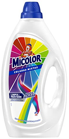 Micolor Gel Adiós Al Separar (30 lavados), detergente líquido para lavadora con tecnología antitransferencia de colores, jabón para ropa de color
