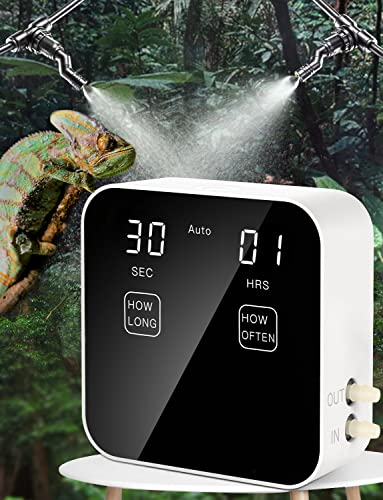 Reptile Mister Automatisch, Leise Reptilien Misting System mit Timer, Reptile Fogger Luftbefeuchter mit feinen Wassernebeldüsen, Terrarium Mister Luftbefeuchter mit Wassermangel Schutz