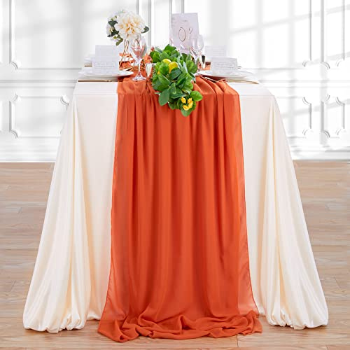 10 Pieces 10FT Burnt Orange Chiffon Table Runners Wedding Runner Sheer Bridal Shower Decorations 27x120 Inches