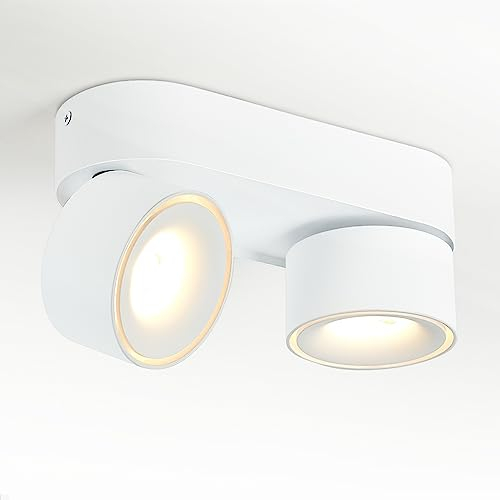 Budbuddy 2x12W LED Spotleuchte 2-flammig Dreh und Schwenkbar Deckenstrahler Deckenleuchte runder Aufbaustrahler Weiß Deckenlampe Aufbauspot für Küche Flur wohnzimmer Geschäfte Interieur