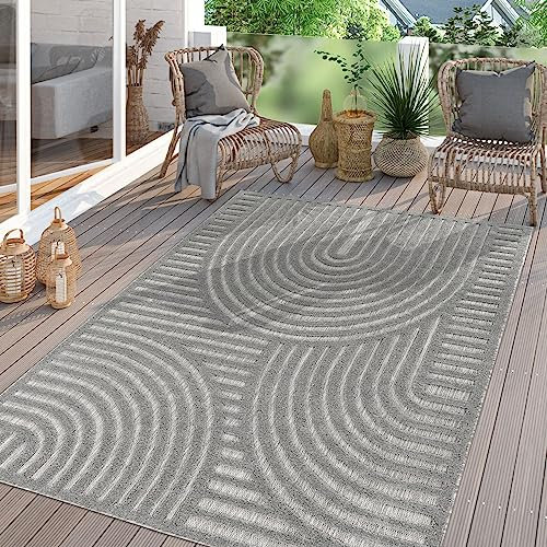 TT Home In-& Outdoor Teppich Wetterfest Balkon Küche Wohnzimmer Boho Skandi Design, Farbe:Hellanthrazit Grau, Größe:200x280 cm