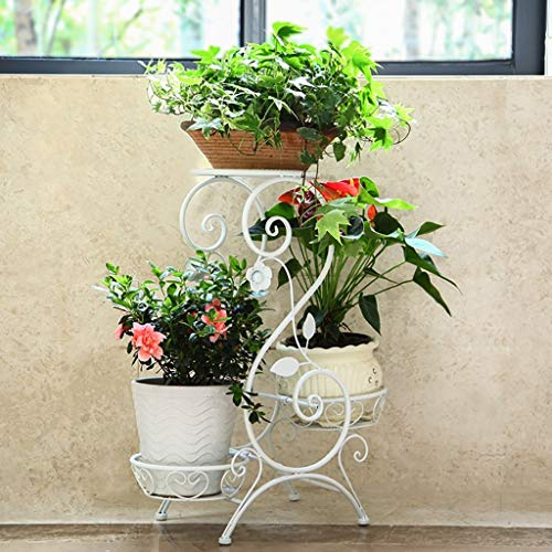 SZITW Pflanzenständer Europäischer mehrschichtiger Innen-Multifunktions-Blumenständer aus Schmiedeeisen Wohnzimmer Balkon Landung Geranie Weiß Mehrstufiges Blumenregal (Größe: 50 * 24 * 67 cm)