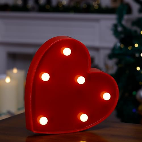 Lettere dell'alfabeto illuminate a LED, alimentate a batteria, per luce notturna, matrimoni, compleanni, feste, Natale o decorazione per la casa (cuore rosso)