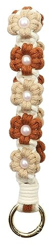 AOKSUNOVA Makramee Schlüsselanhänger Band Frau Schlüsselband Armband Geflochten Blume Khaki Geschenk für Frauen