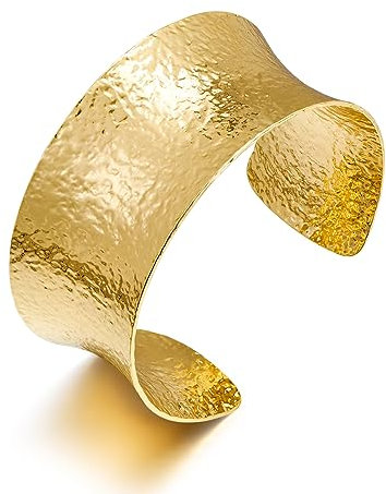 WOWORAMA Gehämmertes Weites Cuff Armband für Frauen Boho Chunky Gold Bangle Armband Vintage Verstellbares Statement Gold Armbänder