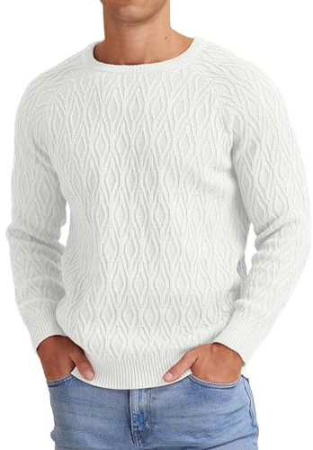 Sailwind Jumpers for Men UK Mens Crew Neck Sweater Casual Cable Knit Jumpers Classic Knitted Warm Pullover (White, M)