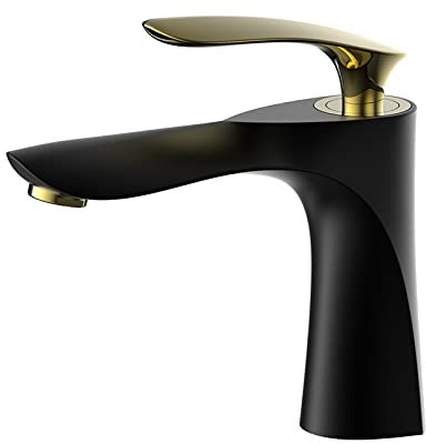 Robinet Bassin Entièrement En Cuivre Robinet Chaud Et Froid Salle De Bain Or Noir Au-Dessus Et Au-Dessous Du Lavabo Du Comptoir Robinet Surélevé, Style Court En Or Noir