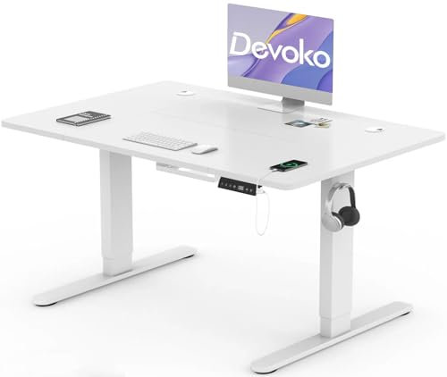 Devoko Bureau Assis Debout Électrique 120×80cm, Bureau Électrique avec Chargeur Type-C, Organiseur de Câbles et 3 Positions Mémorisables, Bureau Réglable en Hauteur (120×80cm,Blanc)