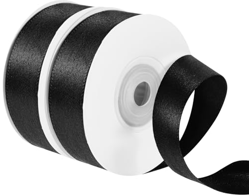 2 Rollen Geschenkband Schwarz, 2 cm X 22 m Satinband Schleifenband Trauerschleife Geschenkbänder Satinbänder für Blumenstrauß Geschenkverpackung