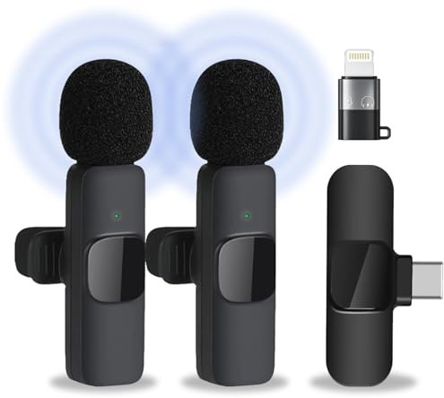 vantisan Wireless Microphone for iPhone iPad/Android Phone, 2 Mini wireless lapel microphone & Receiver, Clip on Lapel Mic for Video Recording, Youtube vlogging microphone, Lightning/Usb c micropho
