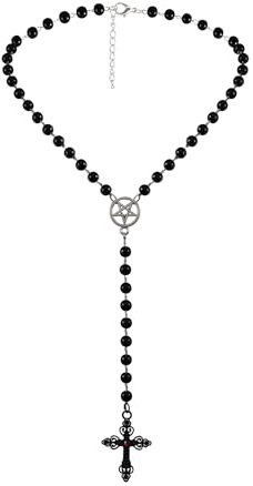 Manfnee Stern Kreuz Anhänger Halskette Schwarz Perlenketten Halsketten Dark Gothic Halskette Boho Halskette