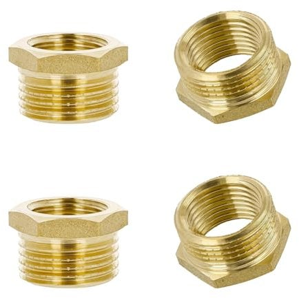4-Piece Reducer Adapter - Brass, 1/2 Male to 1/4 Female Thread Hex Hose Pipe Connector for Tap, Barrel, Rainwater Tanks & Garden Hose