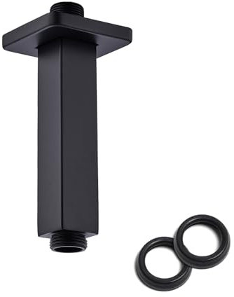 10,2 cm Duscharm mit Flansch, Deckenmontage, quadratischer Duschkopf-Verlängerungsarm, 1/2 NPT gerader Arm für Regenduschkopf, Edelstahl-Duschkopfverlängerung, Ersatzrohrarm, Mattschwarz