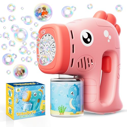 PANACARE Seepferd Seifenblasenmaschine, Seifenblasenspielzeug Kinder 5000+ Blasen/Min mit Seifenblasenlösung für Hochzeit/Geburtstag/Party, Outdoor Geschenk für Junge&Mädchen 345678 Jahre