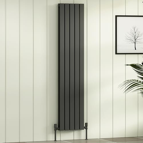 Royal Bathrooms Fluxx Anthracite Vertical Wall Mount Double Flat Panel Designer Radiators - 1600 x 340mm