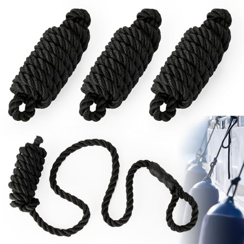 RAINFLOW Boat Dock Lines 3PCS - Boat Fenders Dock Lines Anchor Rope with 1.9 Eyelet Pontoon Boat Accessories for Docking A Tot Buoy Triple Braided Marine Rope Tough and Sturdy 0.4 X 78 Black