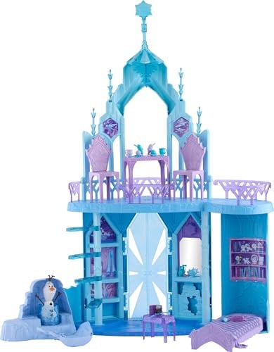 Disney La Reine des Neiges Palais de glace d’Elsa avec figurine Olaf, 5 zones de jeu et 21 accessoires, plus de 80 cm de haut, inspiré des films, JGG41