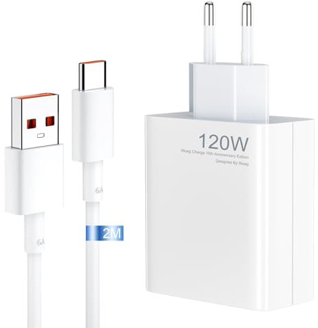 VoltWave XiaoMi Cargador 120W Rápido Cargador para XiaoMi 14, 13, 12, 13t, 12t, 12s, Redmi Note K70, K60, K50, 12, 11ProPlus, Black Shark 3, 4, 5, Poco F4, 2M 6A USB Tipo C Cable