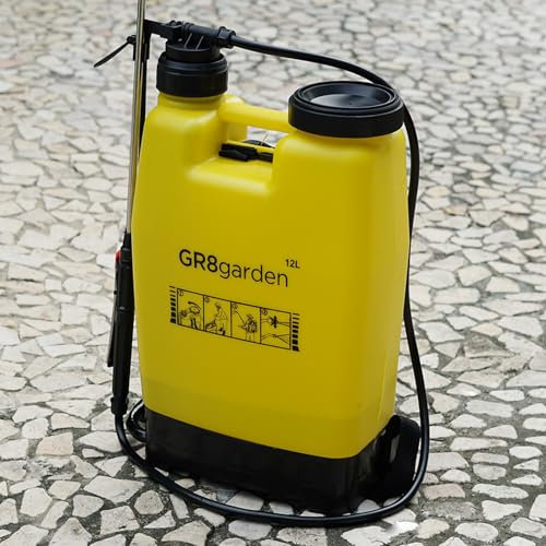 Gr8 Garden 12 Litre Backpack Manual Pressure Sprayer With Lance Portable Garden Patio Chemical Weed Killer Pest Control Bottle Knapsack