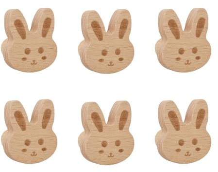 MOROBOR Unique Decorative Wooden Drawer Knobs, 6pcs Wooden Rabbit Cabinet Knobs with Screws for Nursery Kitchen Closet Bedroom Nightstand