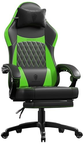 Dowinx Gaming Stuhl Racing Gamer Stuhl, Ergonomischer Gaming Sessel mit Lendenwirbelstütze, Gaming Chair PU Leder 150KG, Grün