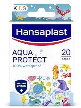 Hansaplast Cerotti Aqua Protect Kids, Cerotti bambini dal design colorato 100% resistenti all'acqua, Cerotti impermeabili per bagnetto, mare e piscina, 1 confezione da 20 pezzi in 2 formati