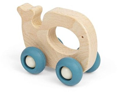 Bigjigs Toys Mini Animal Push Along (Whale) - Wooden Push-Along Animals, Pocket Money Gifts For Kids, Party Bag Fillers, Baby & Toddler Toy, Age 12 + Month Olds