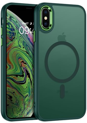 VENINGO Magnetische Schutzhülle für iPhone XS Max kompatibel mit MagSafe Cover transparent matt Silikon TPU Anti-Fingerabdruck Schutzhülle für iPhone XS Max 6,5 Zoll dunkelgrün