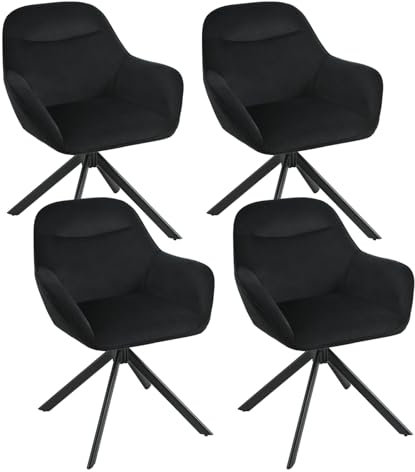 Goeurvant Drehstuhl Esszimmer 4er Set Schwarz mit Armlehne Polsterstuhl Samt Esszimmerstühle drehbar Küchenstuhl mit Metallbeine und Rückenlehne für Wohnzimmer Esszimmer