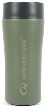 Lifeventure One-Touch Thermal Mug, 360° Push-Click Commuter Lid, 350ml | Leakproof Lid with all-around drinking, keeps hot drinks hot for up to 4 hours & cold drinks cool for up to 10 hours, Khaki