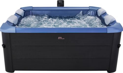 MSPA Whirlpool Oslo Saphire, 160 x 160 x 65 cm, Whirlpool Hinchable para 6 Personas, con 120 chorros de Masaje, 8 chorros de Agua, calefacción PTC, LED, desinfección de ozono y Cubierta térmica