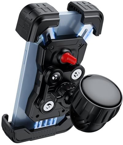 Ktryman Porta Cellulare Moto Ammortizzatori Ultimi 【Tirante in Metallo】 Porta Telefono Accessori Moto Bici Elettrica Scooter per iPhone 16/15/14/13/12 Smartphone Samsung S25/S24