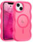 Pepmune Magnetic for iPhone 14/13 Case [Compatible with Magsafe] Translucent Matte Cute Curly Wave Frame Phone Case,Soft TPU Bumper Slim Fit Shockproof Protective Cover for Men Women-Hot Pink