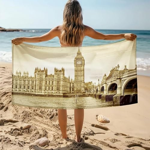KLJFIGUT Strandtuch 70x150 cm London Schnell Trocknende und Leichte Strand Handtücher, Strandtuch Mikrofaser Weich Badetuch für Camping Fitnessstudio Reise Strandhandtuch